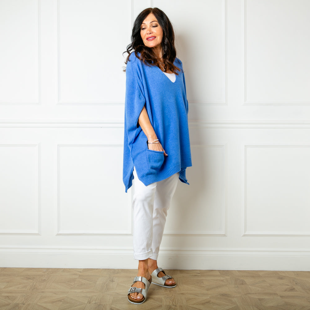 V Neck Pocket Poncho Jumper